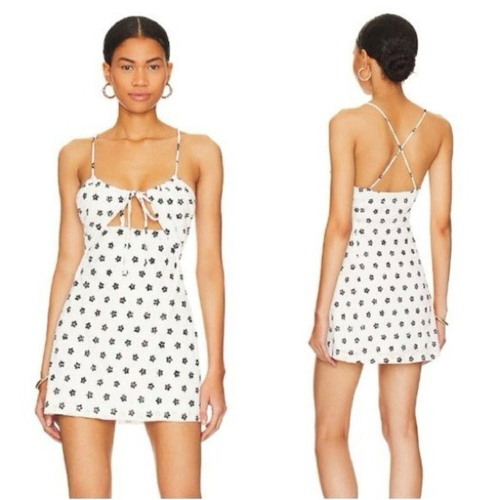 MAJORELLE White Mini Dress with Black Floral Print